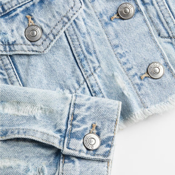 Light Blue Cropped Distressed Denim Jacket - Picture 2 of 3